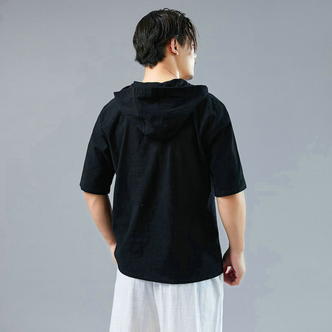 中国风棉麻短袖刺绣男式T恤